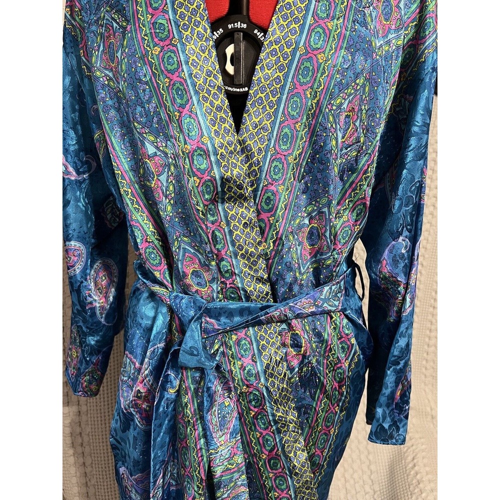 Vintage pajama set Inner Most Robe And Pant Blue Paisley Size Small - Picture 9 of 9
